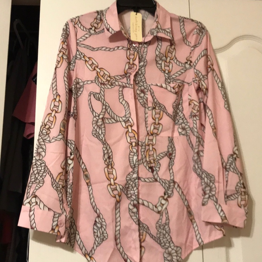 Pink chain pattern ed silk shirt